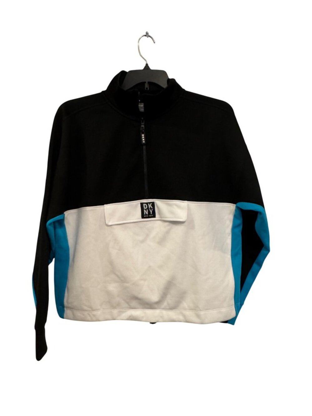 DKNY Sport Colorblock Half-Zip Pullover Womens L Black White Blue